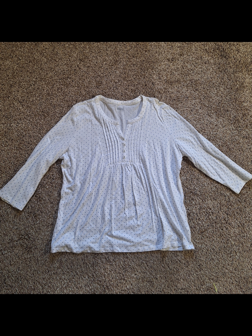 Basic Editions White & Blue Polka Dot Pleated Cotton Top 2XL
